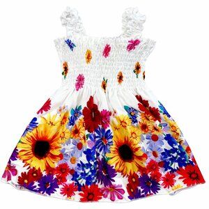 Baby Girl Smocked Floral Dress Sunflower Daisy White Toddler Boutique 24M-KC205